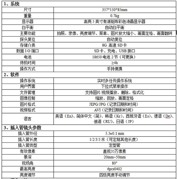 亞泰光電2017新研發(fā)的WIE-L便攜式內(nèi)窺鏡重量?jī)H重0.7kg，主要功能有拍照、錄像、亮度調(diào)節(jié)
畫面定格等